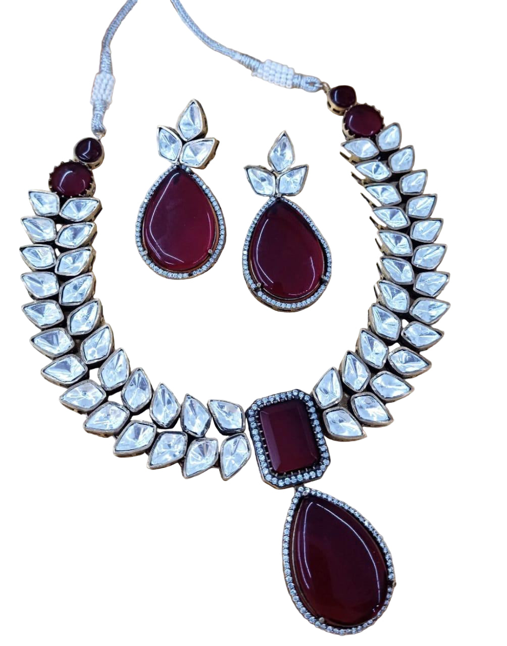 artificial  red stone necklace with matching earrings for women on occasion of diwali/ anniversary/ wedding